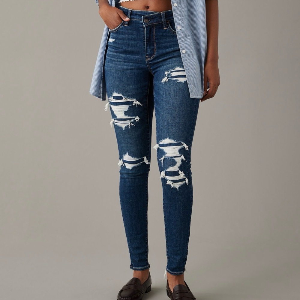 American Eagle Outfitters Dark Blue Distressed Skinny Jeans